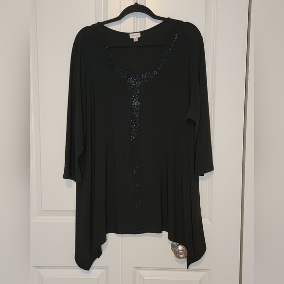 Avenue Women's Plus Black Tunic with Drape Hemline Gem Studded Neckline - 22/24 - Picture 6 of 10